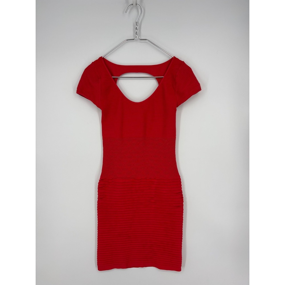 Bebe Dress Womens Petite S Red Bodycon Bandage Ribbed Stretch Cut Out Back